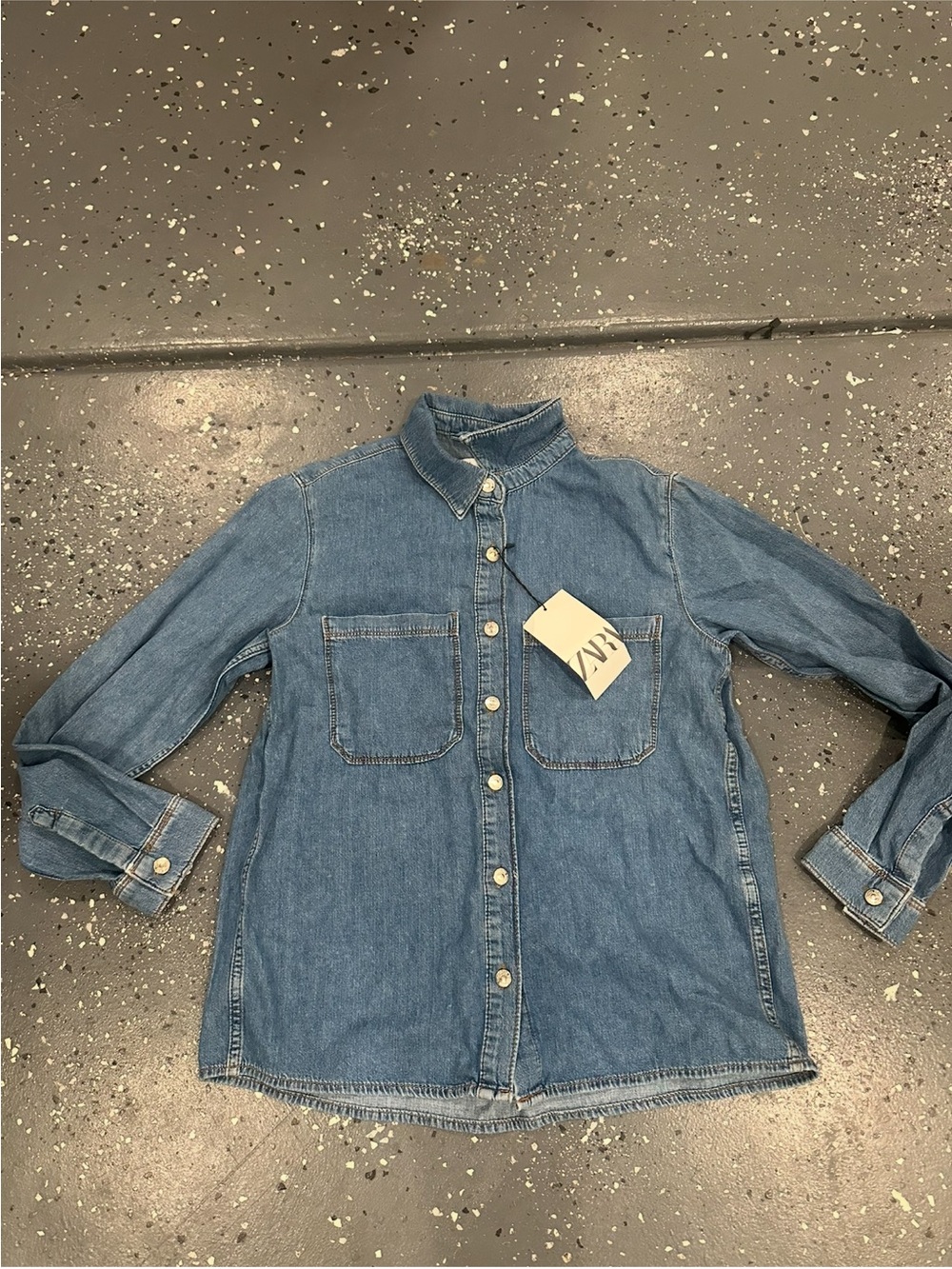 Zara Light Blue Denim Button-Down Shirt